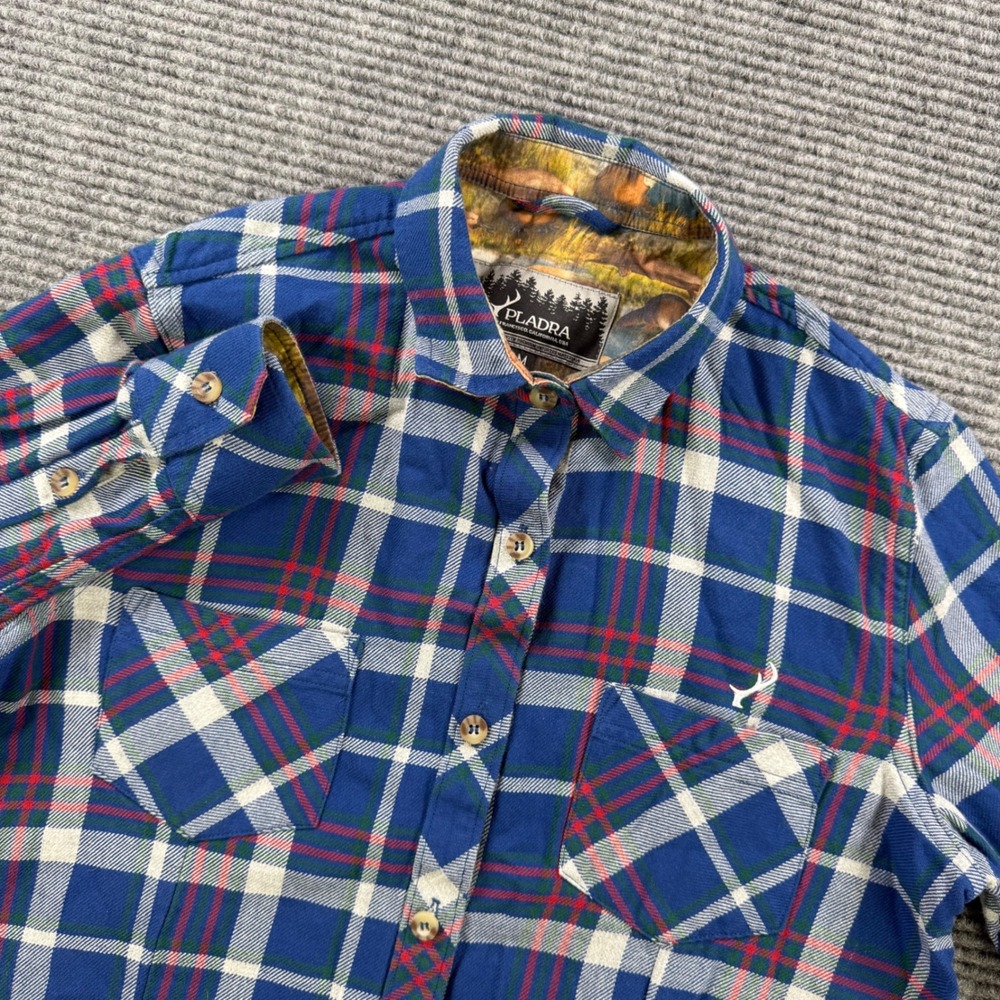 Pladra Blue Plaid Flannel Shirt Women Medium Long Sleeve Button Down USA Made